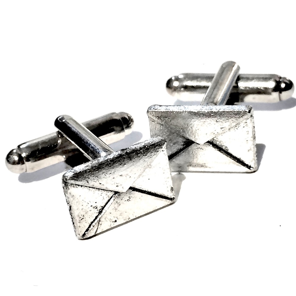 Silver Toned Metal Envelope Cufflinks Mens Mail Letter Post Cuff Links Guys Gift
